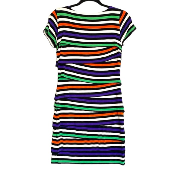 Vince Camuto Multicolor Striped Bandage Tiered Short Sleeve Casual Dress Small - Picture 2 of 7